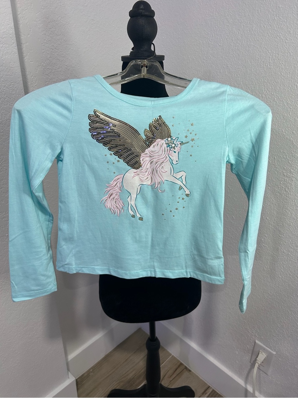 Girls' Aqua Pegasus Long-Sleeve Tee with Sparkle Graphic
